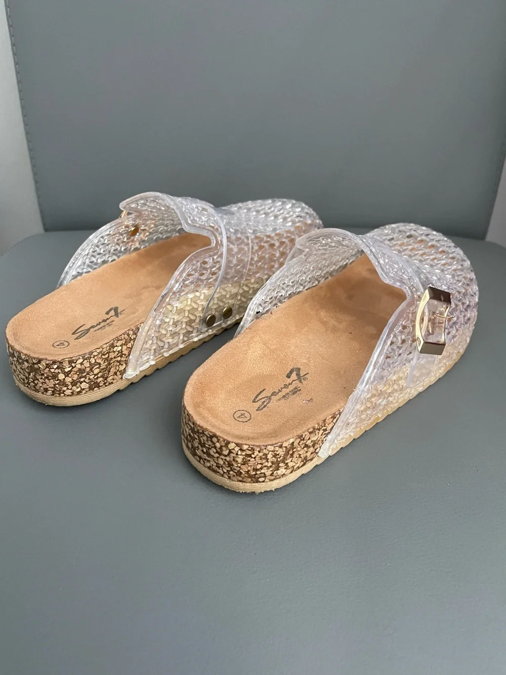 Seven7 Clear Jelly Woven Footbed Clogs Mules Girls  Size 4